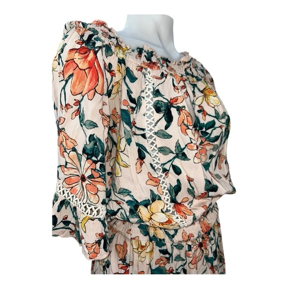 EN CREAM Boho Floral Off-Shoulder Dress size M mix of colors: peach, greens - Picture 10 of 15